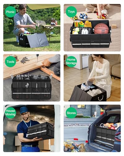 Trunk Organizer for SUV - Car Organizer with Removable Cooler Bag,Collapsible Multi Compartment 1680D Waterproof Sturdy Cargo Storage for Car Accessories Women Men (Extra Large)