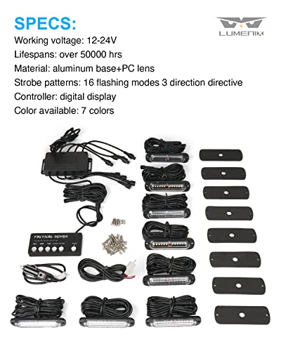 LUMENIX White Amber LED Surface Mount Strobe Flashing Lights Kit w/Controller 8PCS Grille Side Marker Emergency Warning Caution Light Assemblies for Construction Vehicles Trucks, Traffic| Sync Feature - color: White&Amber
