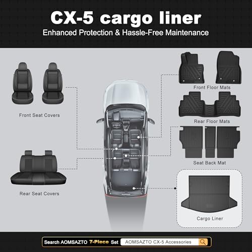 Trunk Cargo Liner Mat Tray fit for Mazda CX-5 2017-2025 2026 All Weather Rear Trunk Carpet Interior CX5 Accessories Waterproof Custom Fit Odorless TPE (Black) - style: 18) for Mazda CX-5 2017-2025 Cargo Liner