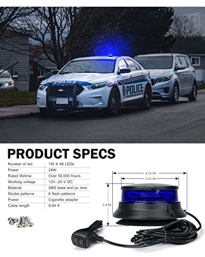 Xprite LED Rotating Beacon Light, 4.5Inch Super Bright Forklift Strobe Lights w/Magnetic Base for 12-24V Construction Truck Patrol Car Tractor Golf Carts-Blue - color: Blue