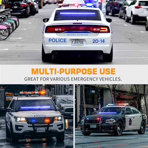 XRIDONSEN 35 inch Traffic Advisor Light Bar 144 LED Blue Emergency Lights Warning Flashing Safety Interior Windshield strobe Lights w/Controller for Police Firefighter Ambulance Vehicles Trucks Car - color: Blue
