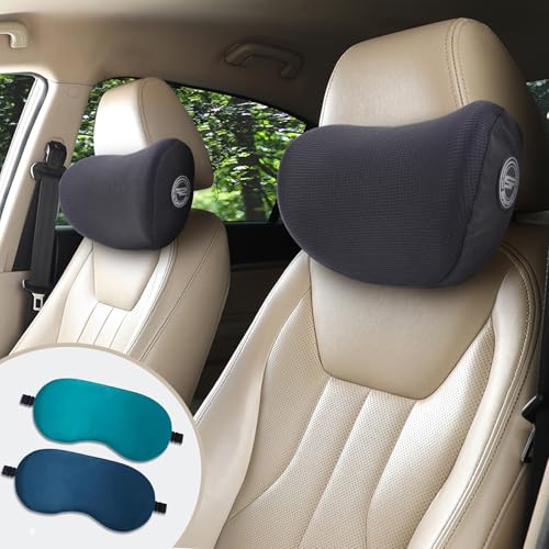 2 Pack Car Headrest Pillow, Extra Soft Car Pillow, 100% Memory Foam Car Neck Pillow for Driving - Universal Fit Travel Car Rest Pillow for Pain Relief While Driving(Comes with 2 Eye Masks) - color: Pack of 2/Black/Extra Soft