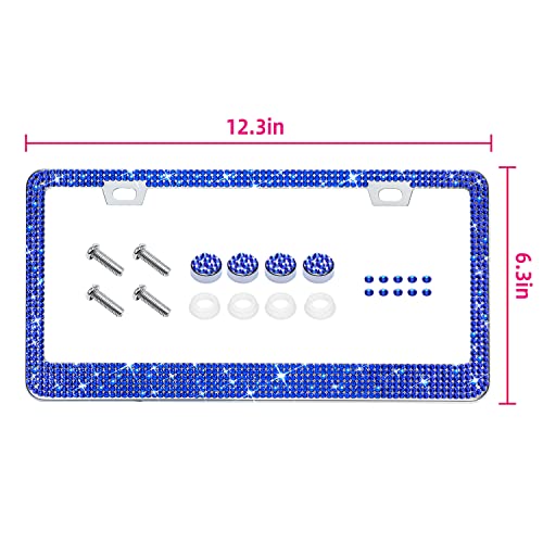 Bling Rhinestone License Plate Frame for Women 2PC, Sparkly License Plate Frames| Stainless Steel Frames & Over 1200 pcs Finest 14 Facets Glass Crystals Premium Diamond (Dark Blue) - color: dark blue-2PK