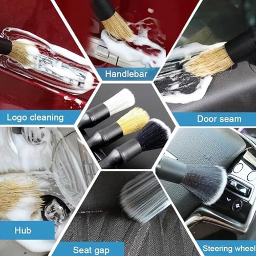 8PCS Car Detailing Brush Set,Soft Car Cleaning Brush,for Cleaning interiors Car Betailing Kit,Ventilation Opening、Console、Seat Seam - color: 8pc Black White Brown Basic
