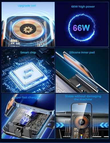 66W Fast Car Wireless Charger, 2024 New 66W Car Navigation Support Frame, 360 Degree Rotation Phone Mount, Automatic Clamping Induction Car Mobile Holder, Dashboard Vent Charging Phone Holder (Black) - color: Black