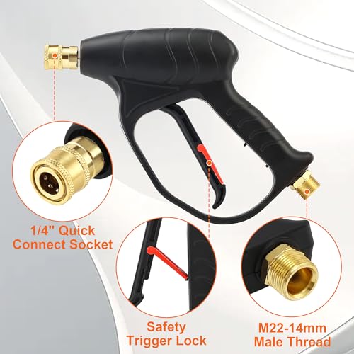JOEJET Short Pressure Washer Gun with Foam Cannon Dual Connector Accessory, Car Wash Foam Gun with 1/4 Inch Quick Connector, 5 Pressure Washer Nozzle Tips, 1 Liter - size: 1 L