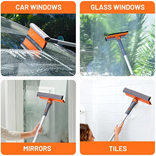 eazer Professional Window Squeegee, 2-in-1 Rotatable Squeegee for Window Cleaning Kit, Window Cleaner Tool, Window Washing Equipment Kit with Extension Pole for Shower/Windshield - 2 Head - size: 18-28inch