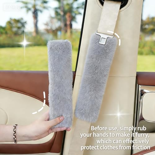 2 Pack Cozy Cover Car Seat Strap Pads and Seat Belt Cover Pad, Shoulder Cushion for Adults Kids, Grey