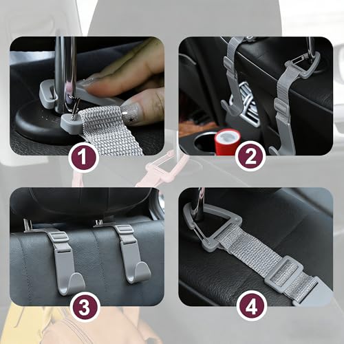 Adjustable 4-Pack Car Headrest Hooks - Universal Seat Back Organizer with Heavy-Duty Clip for Purses, Bags & Groceries Gray - color: Gray