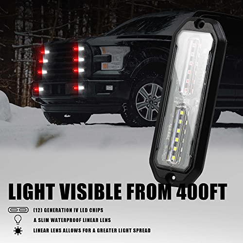 WINECO 12 Led POV Emergency Fire Strobe Lights, Red White Firefighter Surface Mount Grille Grill Warning Flashing Light Caution Construction Hazard Light Bar for Trucks Vehicles - color: Red White