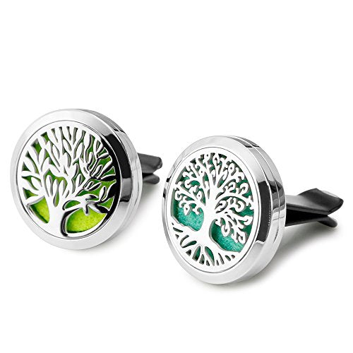 RoyAroma Car Air Freshener, 2PCS 30mm Car Aromatherapy Essential Oil Diffuser Stainless Steel Cars Diffuser with Vent Clip 12 Felt Pads - color: Silver a