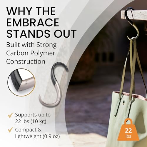 EMBRACE Purse Hook Hanger – Lightweight, Durable Teardrop S Hooks | Bag Clip Holds 22 lb Bags, Backpacks, Totes | Purse Charms for Women, Men Onyx & Taupe - color: onyx/taupe