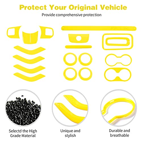 CheroCar 18PCS Interior Trim Kit for Jeep Wrangler JK JKU 2011-2018 4 Door,Steering Button Frame, Air Conditioning Vent Trim Cup Holder Cover,Gear Shift Knobs Frame,Yellow… - color: Yellow