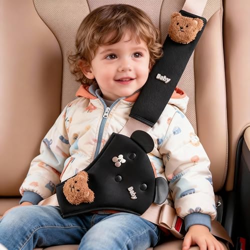 Seat Belt Cover Pad for Kids, Cute Animal Child Seatbelt Covers for Girls and Boys (Bear(Black)) - color: Bear(black)
