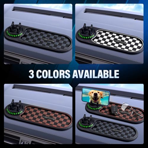 Multifunction Car Anti-Slip Mat, 2025 New Car Anti Slip Mat Phone Holder with Temporary Parking Number, Rotatable Anti Skid Car Dashboard Pad for Phones Sunglasses Keys Gadgets (Brown) - color: Brown