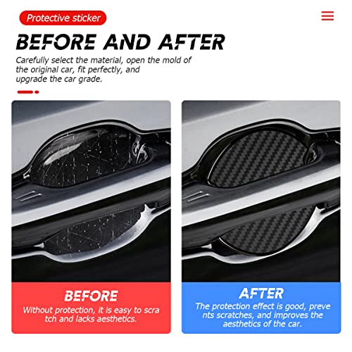 4Pcs Car Door Handle Stickers, 3D Carbon Fiber Texture Auto Door Cup Protective Film, TPU Scratch Protector Cover Guard Pad, Universal for Most Models (3.89''3.93'') - size: 3.89''×3.93''
