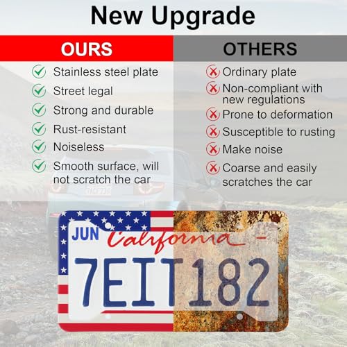 LivTee American Flag License Plate Frames, 4 Holes Stainless Steel License Plate Covers, 2PCS License Plate Holder, Automotive Exterior Accessories,Red & Blue - color: Flag Red & Blue