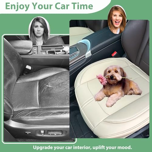2 Pack Leather Front Car Seat Cover Bottom Only, Anti-slip Padded Seat Cushion, Full Wrap Seat Protector with Storage Function Universal Fit for Most Cars, SUV, Pick-up Trucks (Light Beige) - color: Light Beige