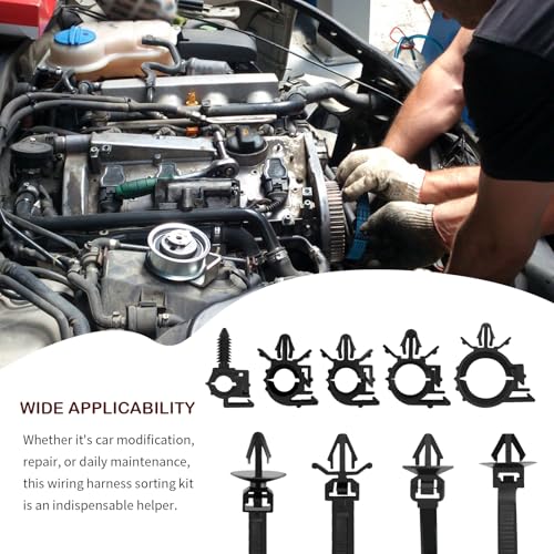 130PCS Automotive Cable Ties and Wire Loom Kit,Includes 6 Sizes Wire Clips for Storaging and Protecting Cable,Universal Cable Retainer Clips Car Accessories for Car SUV Truck