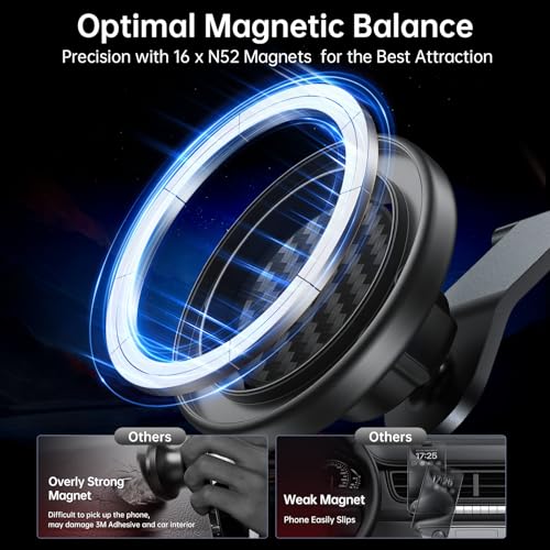 SYNCWIRE Fits MagSafe Car Mount for Universal Dashboard,Tesla Screen,Magnetic Phone Holder for Car, Foldable Aluminum Alloy Arm, Super Stable Car Mount for iPhone 17 Pro Max 16 15 14 13 12&All Phones - color: Black