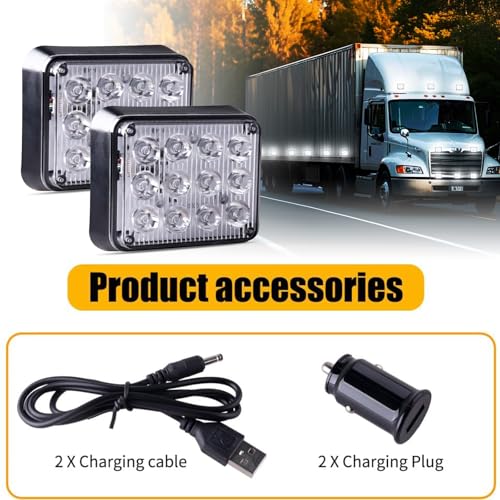 2PCS Battery Operated Led Strobe Light, Magnetic Wireless LED Rechargeable Strobe Light for Trucks Car Surface Mount Beacon Warning Emergency Flashing Light for Vehicles Trucks Tow (White) - color: White