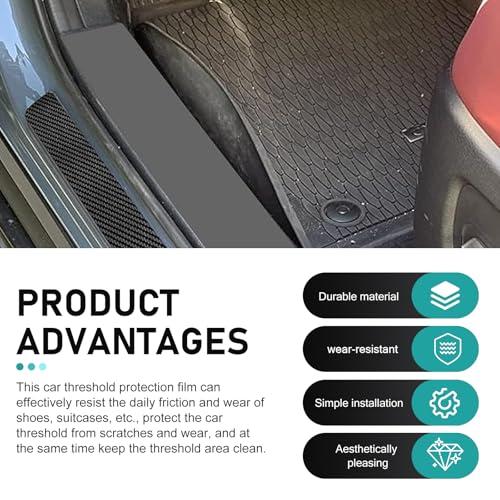 4 PCS Car Door Sill Protector, 3D Carbon Fiber Anti-Scratch Auto Threshold Cover Strips, Waterpoof Welcome Pedal Protection Sticker, Universal for Cars, Trucks, SUVs (Black)