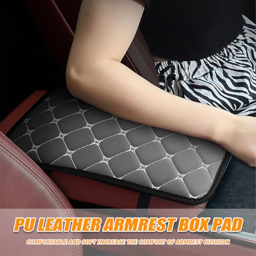 HZEL Car Center Console Cushion Pad, PU Leather Vehicle Armrest Protection Cover, Waterproof Automotive Interior Arm Rest Seat Box Mat Accessories, Universal for SUV, Sedan, Truck (Gray) - color: Gray