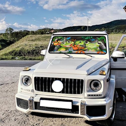 Frogs Car Windshield Sun Shade Umbrella Car Windshield Foldable Accessories Blocks Uv Rays Keeps Car Cool Car Foldable Umbrella Sunshade for Front Window Universal - color: Frogs