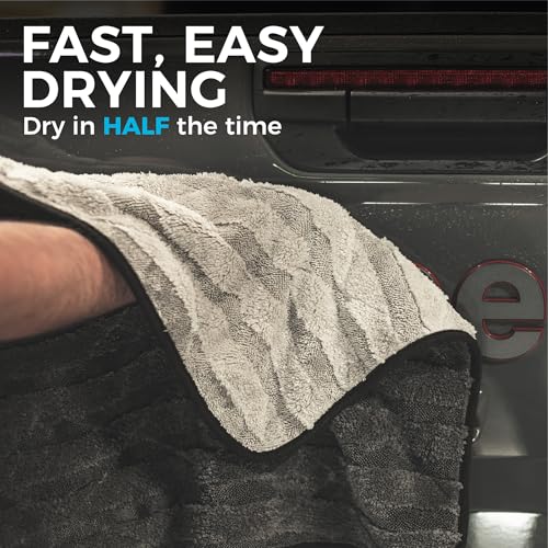 The Rag Company Gauntlet Car Drying Towel, Ultra-Absorbent 70/30 Blend Korean Microfiber, Dries Vehicles Faster Without Scratching, 900 GSM, 20x30 Inches, Ice Grey/Grey, 1-Pack - size: 20in x 30in