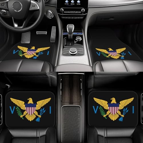 Coat of Arms of Virgin Islands National Emblem Universal Car Front Rear Floor Foot Mats Anti-Slip Car Mat Full Set of 4 Pieces Rubber Backing Carpet All Weather Protection Fit for SUV,Sedans, Trucks