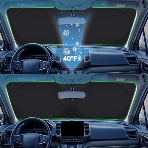 Custom Fit Rivian R1T Windshield Sunshade for 2022-2023 2024 2025 Rivian R1S/R1T Accessories Front Window Sun Shades Shield Cover for Windshield Foldable 210T Sun Visor Protector Blocks UV Ray - size: Fit Rivian R1T 2022-2025