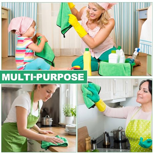 Tallew 12 Pcs Microfiber Towels for Cars, 800 GSM Plush Drying Cleaning Cloth Bulk, 16 x 16 Inch Thick Absorbent Wash Detailing Towels for Car Polishing, House, Kitchen Cleaning(Green) - color: Green