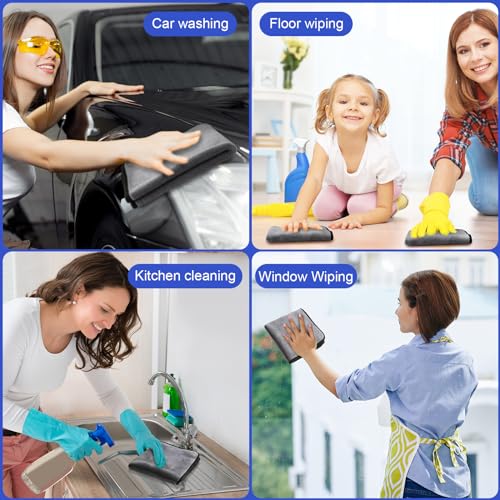 Tallew 12 Pcs Microfiber Towels for Cars, 800 GSM Plush Drying Cleaning Cloth Bulk, 16 x 16 Inch Thick Absorbent Wash Detailing Towels for Car Polishing, House, Kitchen Cleaning(Gray) - color: Gray