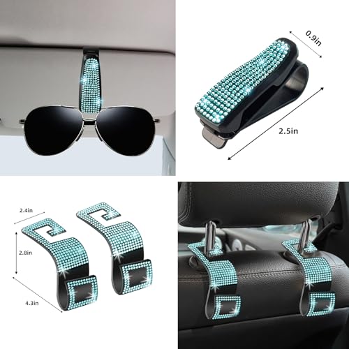 NBTEPEM 27 PCs Aquamrine Bling Car Accessories Set for Women, Steering Wheel Covers Universal Fit 15 Inch, Bling License Plate Frame, Bling Phone Holder, Bling Car Coasters (Aquamrine Diamond) - color: Aquamrine Diamond