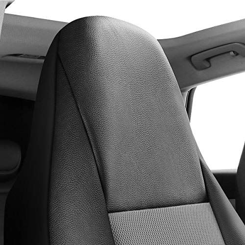 P&J AUTO Leather and Mesh High Back Car Seat Cover Full Set Integrated Bucket Seat Airbag Compatible (Grey) - color: Black and Grey