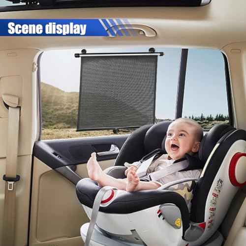 2PCS Car Side Window Sun Shade for Baby/Kids- 18"×14" Retractable Roller Car Window Shade with Suction Cups - Blocks Heat and UV Rays Glare Protection- Baby Travel Accessories for Cars (Black) - color: Black
