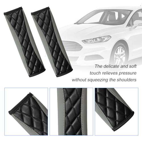 2PCS Car Seat Belt Cover, Soft Comfortable Leather Vehicle Seatbelt Shoulder Pad Cushion, Breathable Automotive Interior Seat Strap Harness Mat, Universal for RV SUV Truck (Gray) - color: Gray
