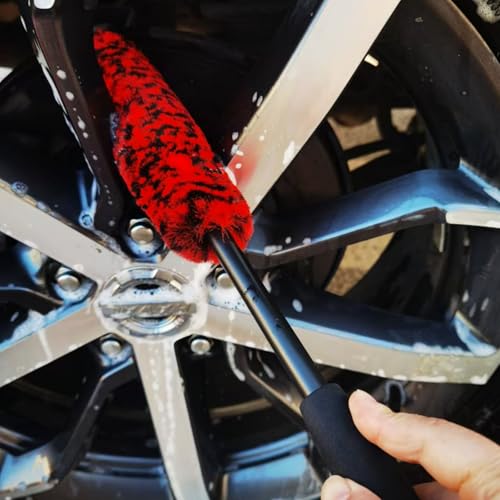 4PCS Wheel Brush Kit for Cleaning Wheel and Tire, Wheel and Rim Brush, Car Detailing Brushes, 360 Degree Bendable & Durable Car Wheel Rim Cleaner Brush Set (Red) - color: Red