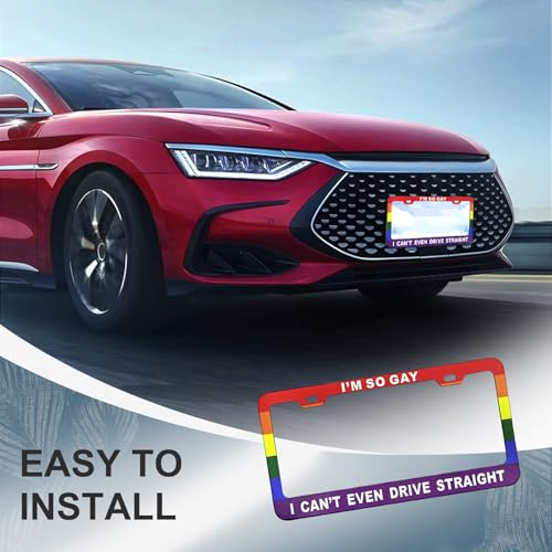 Funny License Plate Frame 12 x 6 Inch Humorous Novelty Auto Accessory with I'm So Gay I Can't Even Drive Straight Text and Rainbow Flag Design with 2 Holes & Screws Car Holder - size: I'm So Gay I Can't Even Drive Straight