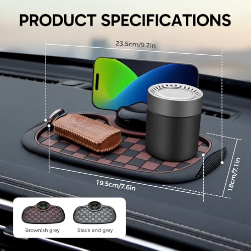 Multifunction Car Anti Slip Mat, 360° Rotatable Phone Holder Dashboard Pad with Temporary Parking Number, Anti Skid Organizer for Phone Sunglasses Keys (Black-Gray Checkered Pattern) - color: Black-Gray Checkered Pattern