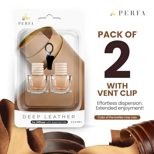 Leather Musk Car Air Freshener | Hanging Car Freshener with Vent Clip | New Car Fragrance, Slow-Release Aroma Technology, Adjustable Scent Intensity | Premium Interior Accessories by Perfa