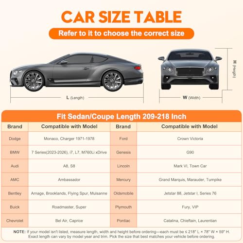 Patented Fully Enclosed Car Cover Waterproof All Weather 2-in-1 for Audi A8/S8,BMW 7 Series,Dodge Charger 1971-1978 Automobiles Universal Fit Sedan/Coupe Length 209-218 Inch Exterior Covers 6-Layer - size: 3.Fit Sedan/Coupe Length 209-218 Inch