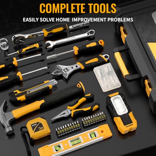 GRENPRO 219PCS Tool Set Tool Kit For Home, Car Motorcycle Automotive Basic Dorm Starter Household Hand Tool Kits, Mechanics Tools Set For Women, Portable Plastic Tool Boxes Organizers And Storage Case - style: Yellow Hand Tool Set 219PC