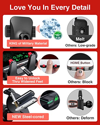 VANMASSใ85+LBS Strongest Suction & Military-Grade Ultimate Car Phone MountใPatent & Safety Certsใ Cell Phone Holder for Dash Windshield Vent for iPhone 17 Pro Max Automobile Accessory Kits,Red - color: Red