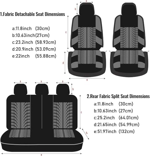 AUTOYOUTH Gray Seat Covers Front Seats Only, 3D Tyre Embossed Breathable Bucket Covers, Airbag Compatible, Quick Setup Universal Fit for Sedan, SUV, Truck, Van - color: Gray & Black, size: Front Seats Only (4 pieces)
