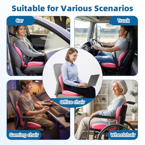 Office Chair Cushion with Back Support, Ergonomic Seat Cushion High Density Memory Foam with U-Shaped Raised Sides, Breathable Coccyx Relief for Better Posture, Office Chair, Car, Home (Pink) - color: Pink