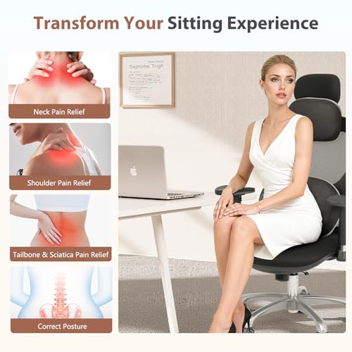 FLORICH Lumbar Support with Headrest Pillow Double-Sided Suede & Leather Car Neck Pillow and Back Cushion Kit Ergonomic Back Rest Pillow Neck Back Pain Relief for Car, Office Chair, Black - color: Black