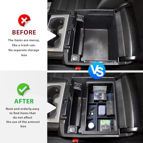 EDBETOS Center Console Organizer Tray Compatible with GMC Sierra 1500 Accessories/Silverado 1500 2014-2018 / Silverado 2500/3500 HD 15-19 /Suburban/Tahoe/Yukon 15-20 Armrest Storage Box (Blue Trim) - color: Blue