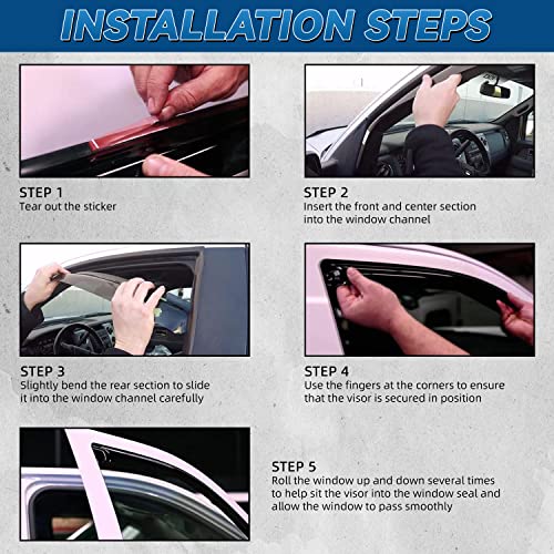 Set of 2 in Channel Front Doors Smoke Sun/Rain Guard Wind Deflector Tape-On Acrylic Window Visors Compatible with 1993-2011 Ranger 1994-2010 B2300/B2500/B3000/B4000 Regular & Extended Cab - size: for 1993-2011 Ford Ranger / Mazda