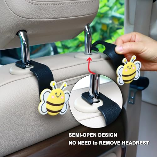 Cute Bee Hooks Cartoon Hanger, Purse Hook Holder, Car Seat Headrest Storage Organizer for Handbags, Grocery Bags